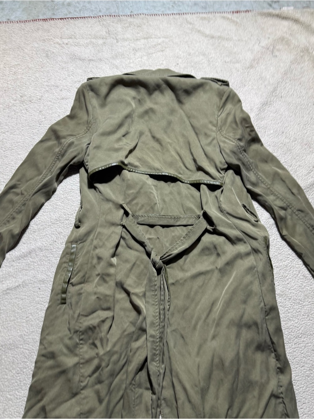 Badgley Mischka Jacket Womens 2XS‎ Green Trench Coat Collared Waist Tie Lyocell - Picture 11 of 13